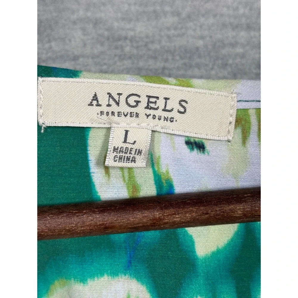Angels Forever Young Dress L Green Floral Smocked‎ Tiered Midi